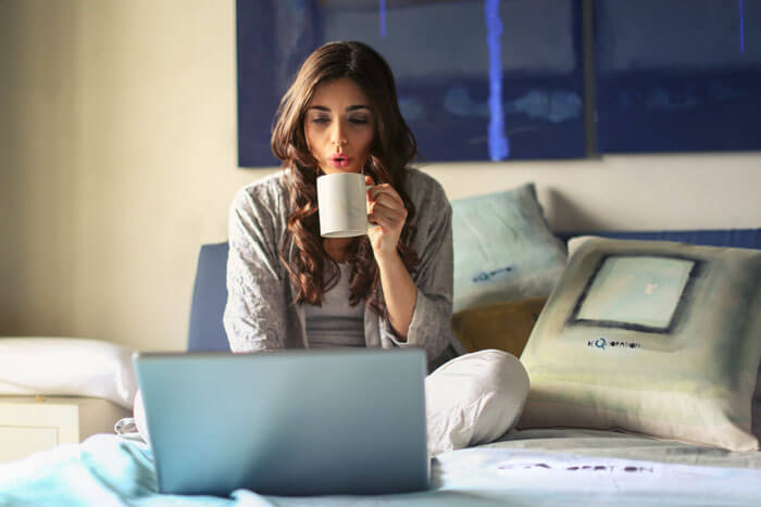 woman working from home banner