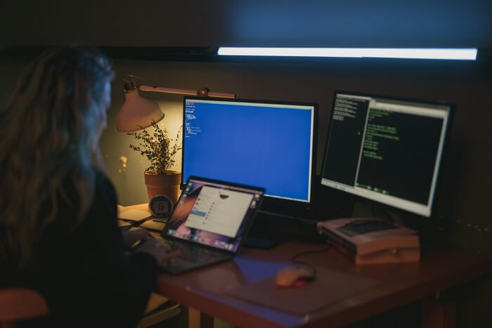 woman working coding at night