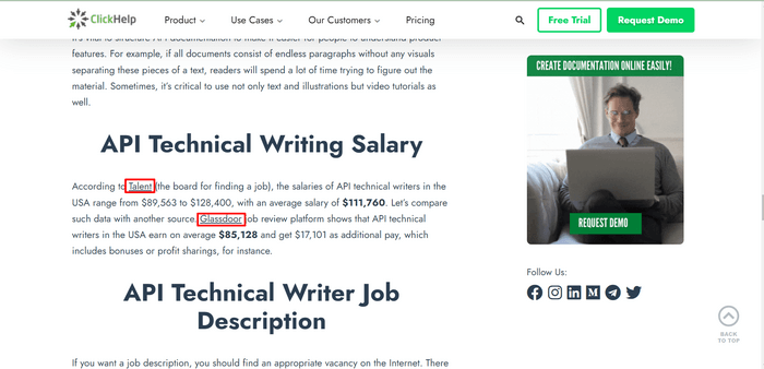 api techwriting salaries