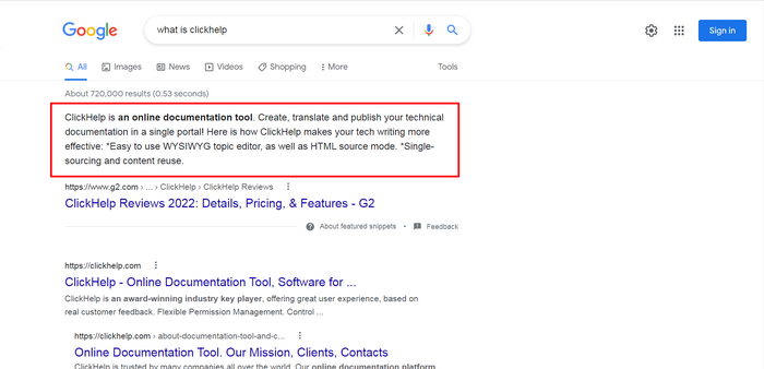clickhelp featured snippet