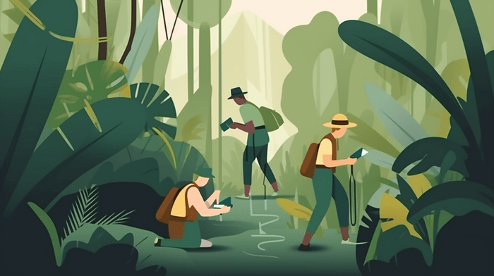 people in the jungle searching
