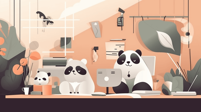 pandas working in the office