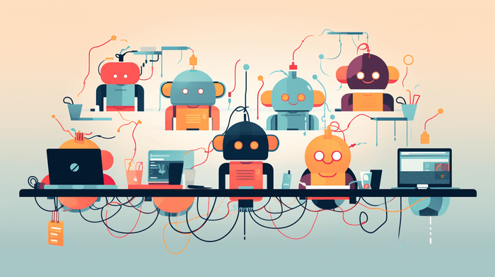 robots with plugs and laptops