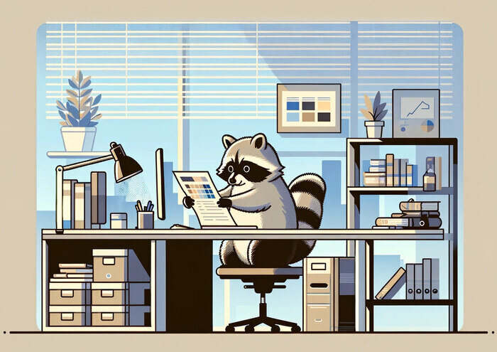 raccoon in the office space