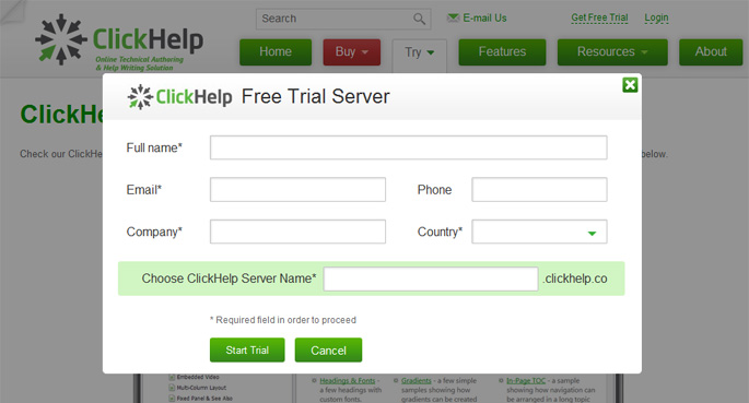 ClickHelp - Free Trial Server
