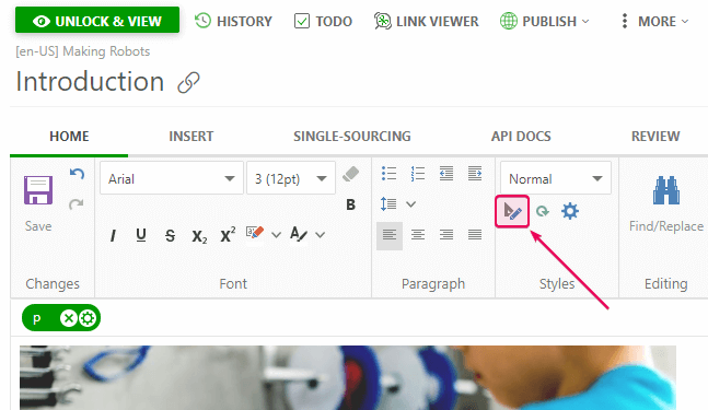 The Edit Style button on the Home tab of the Ribbon bar
