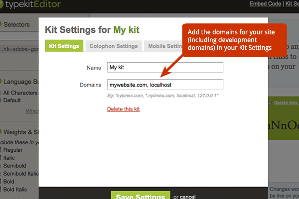Add a new domain name in your Kit Settings