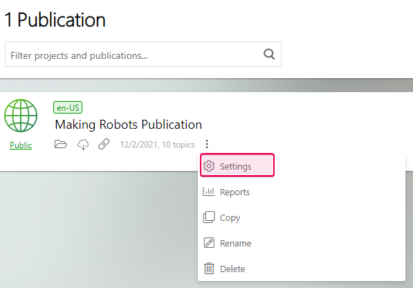The publication settings button on the Author Dashboard