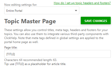 he Page title template settings on the Topic Master Page settings