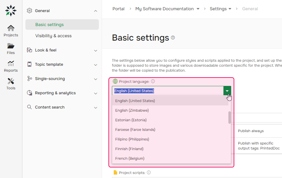 Change project language