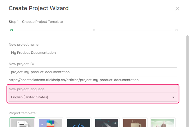 Specify a project's base language on the first step of Create Project Wizard