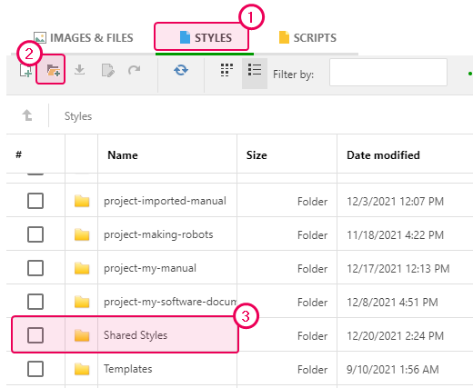 Create a new folder for shared style files in the File Manager