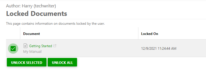 The Locked Documents page in the user profile