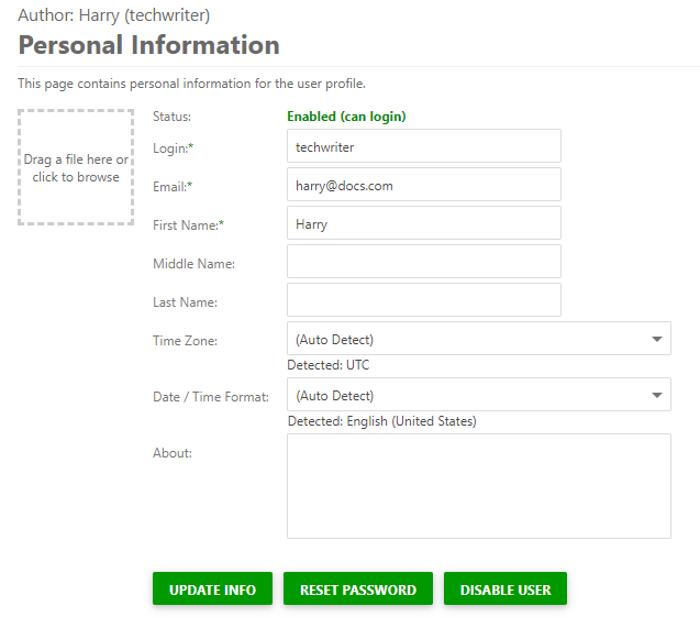 Specify the Personal Information for the user profile