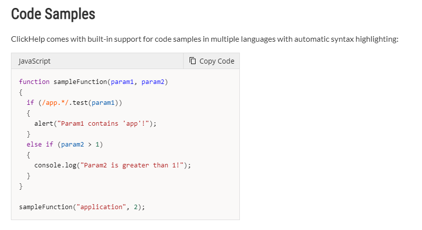 The code sample in the Reader UI