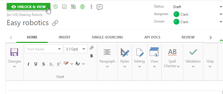 The Unlock&View button in the topic header in the Author interface