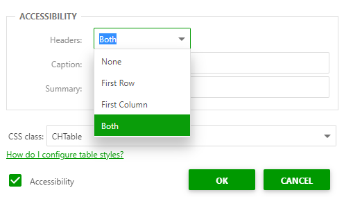 Choose the Both option in the Headers dropdown list in the Accessibility settings