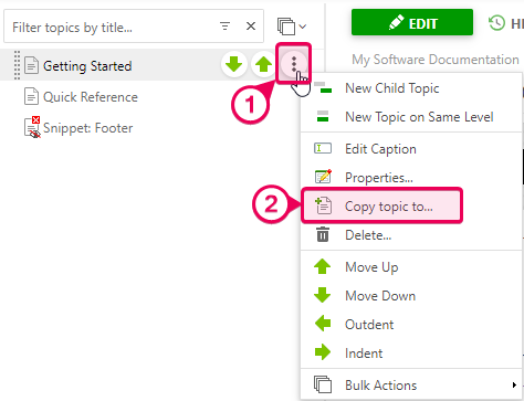The Copy topic to button in the TOC