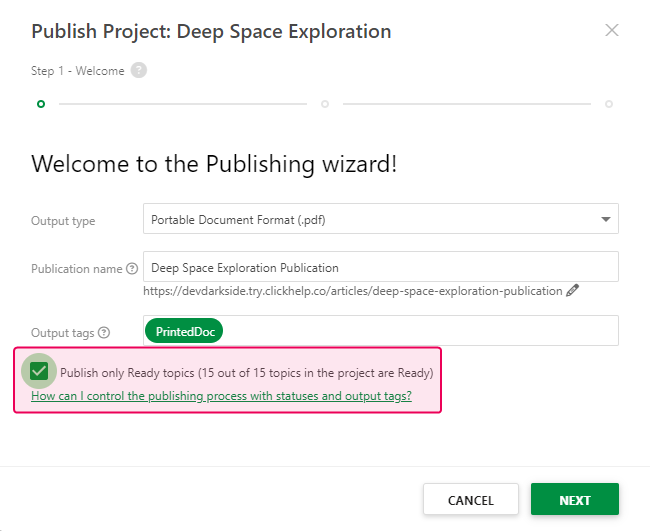 Enable the Publish only ready topics option