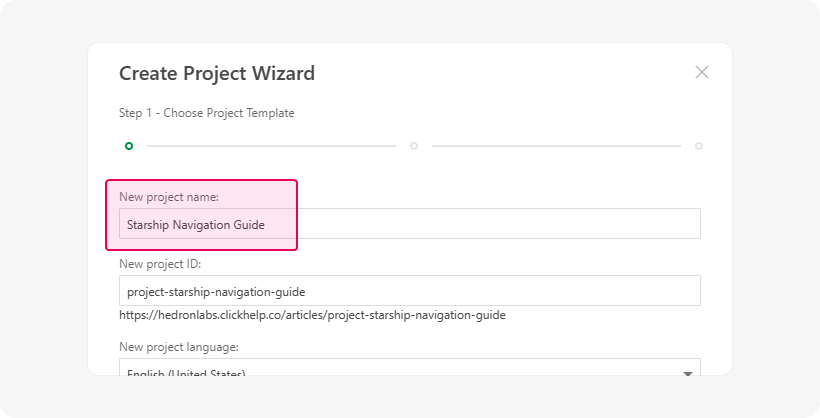 The New project name field in Create Project Wizard