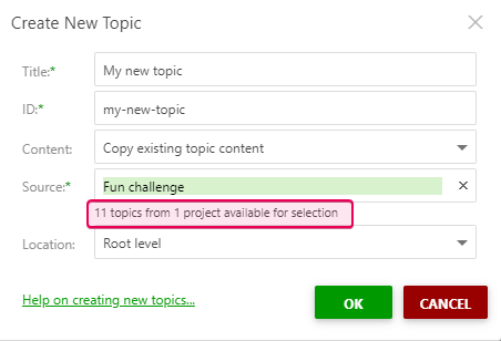 Choose a topic to reuse in the Create New Topic dialog