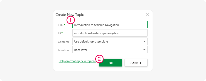 The Create new topic dialog