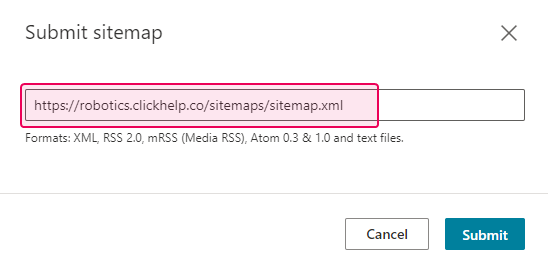 Paste the link of the sitemap to the text field