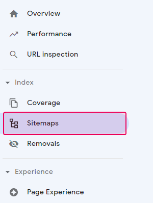 The Sitemap button in the Google Search Console