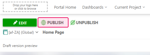 The Publish button in the Translation Editor