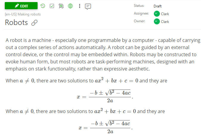 The math equation embedded into the topic's content