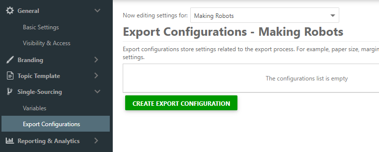 Export Configurations section in the project settings