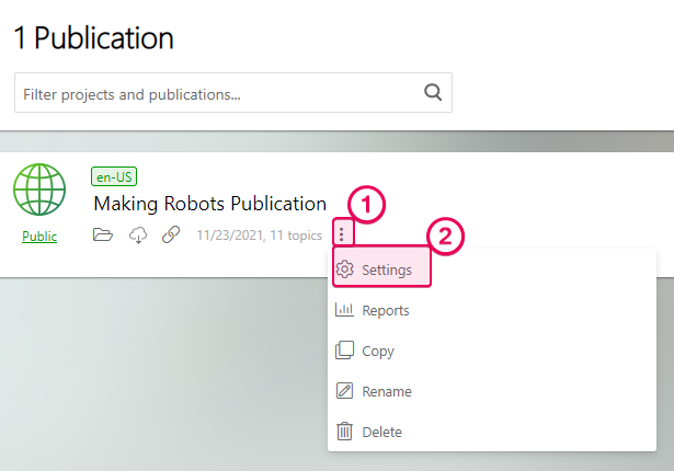 Publication settings button on the Author Dashboard
