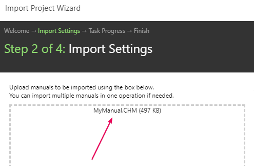 The Uploaded Files field in the Import Project wizard