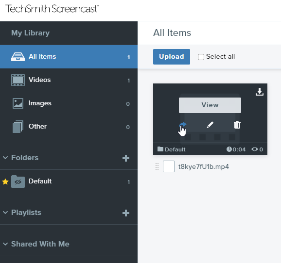 The Share button on the Screencast dashboard
