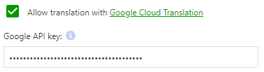 The Google Cloud Translation settings
