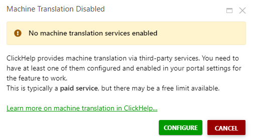 The "Machine Translation Disabled" message