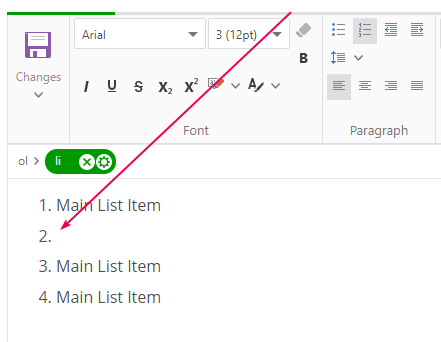 Create an empty list item to insert the snippet list