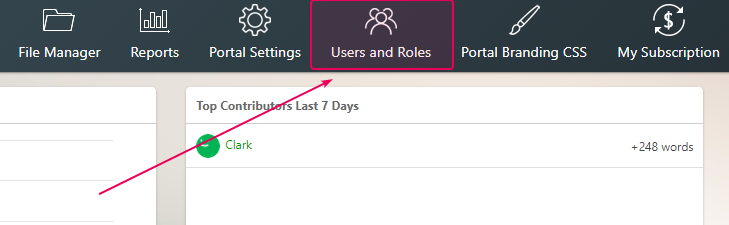 The Users&Roles link in the main menu on the Projects page