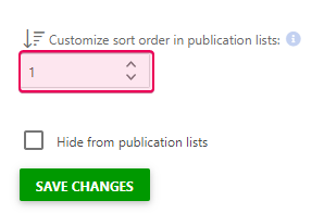 Customize sort order in the publication list in the publication settings