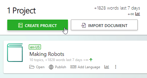 Create Зroject button on the Author Dashboard