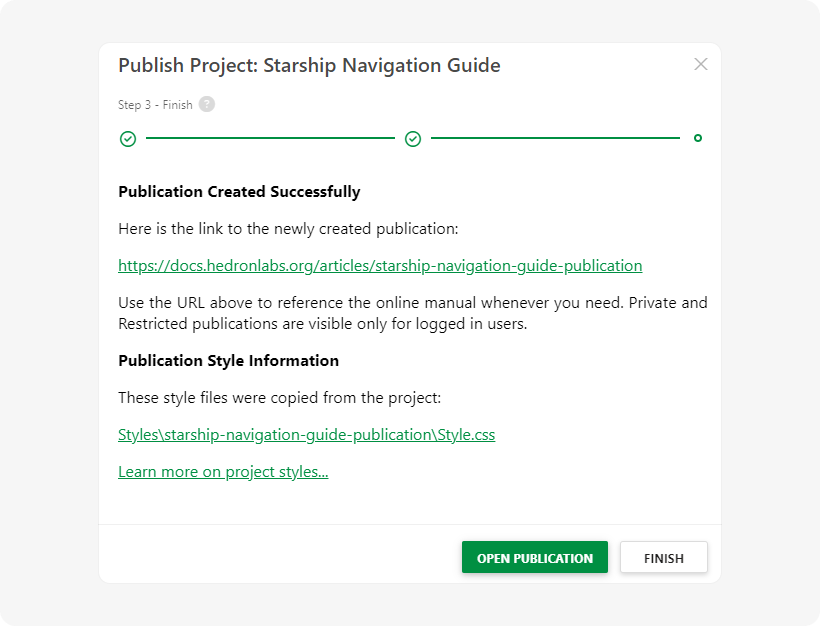 The Publish Project Wizard - Step 3. Publishing Finished