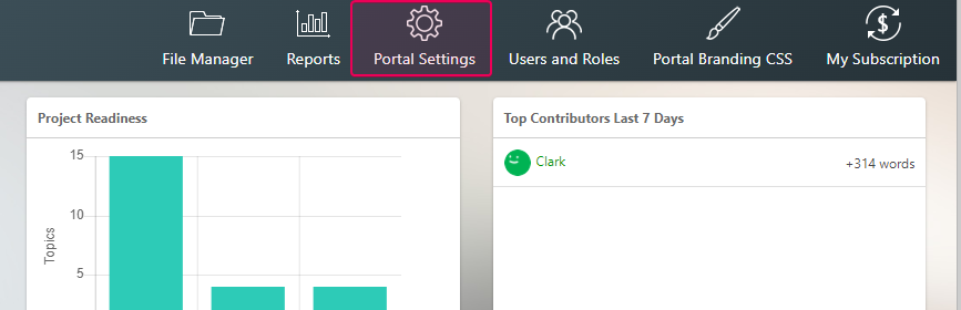 The Portal settings link in the main menu on the Projects page