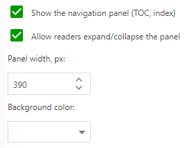 The navigation panel section in the Reader Interface settings