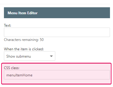 Fill in the CSS class field in the Reader Menu Editor