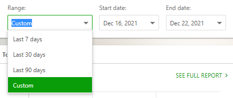 Select a date range from the Range combobox