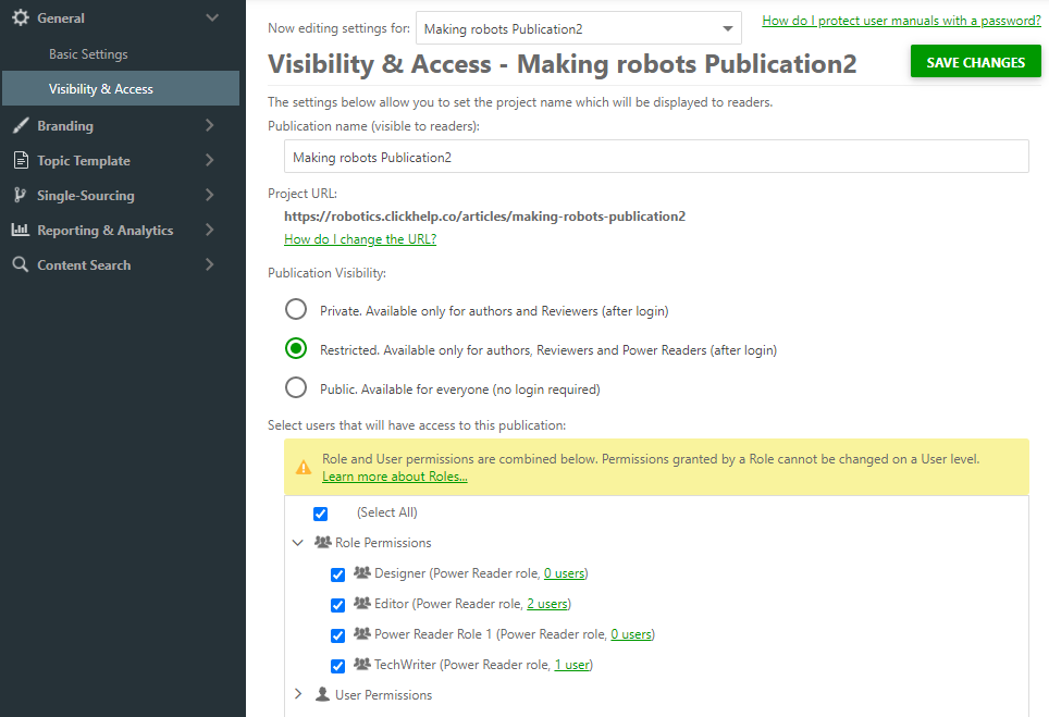 Change the Publication visibility in the publication settings