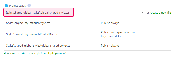 Find the necessary style file in the dropdown list of the styles