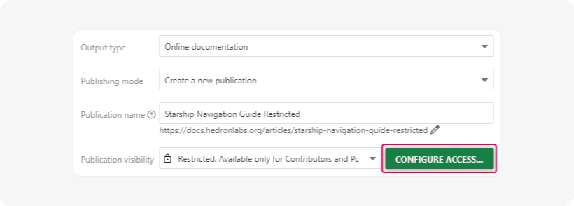 The Configure Access button in the Publish Project Wizard