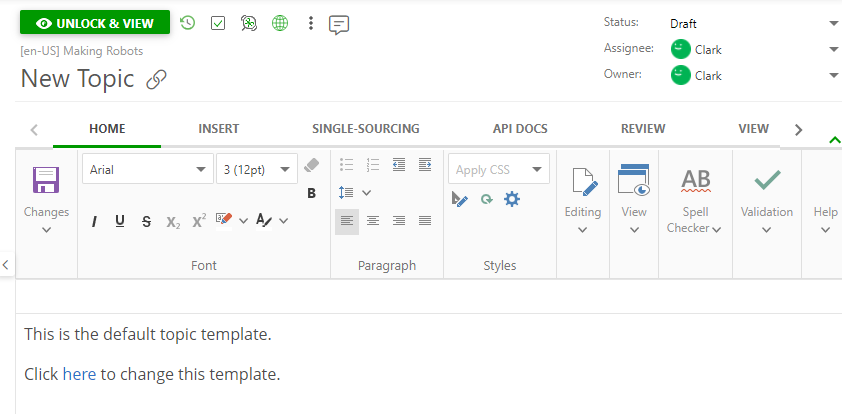 The Design mode of the topic editor