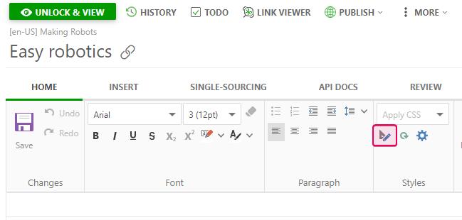 Click the Open for editing button on the Home tab of the Ribbon bar